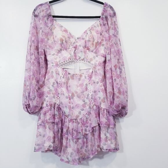 Saints + Secret Floral Puff Sleeve Cut-Out Mini Dress - Picture 2 of 13